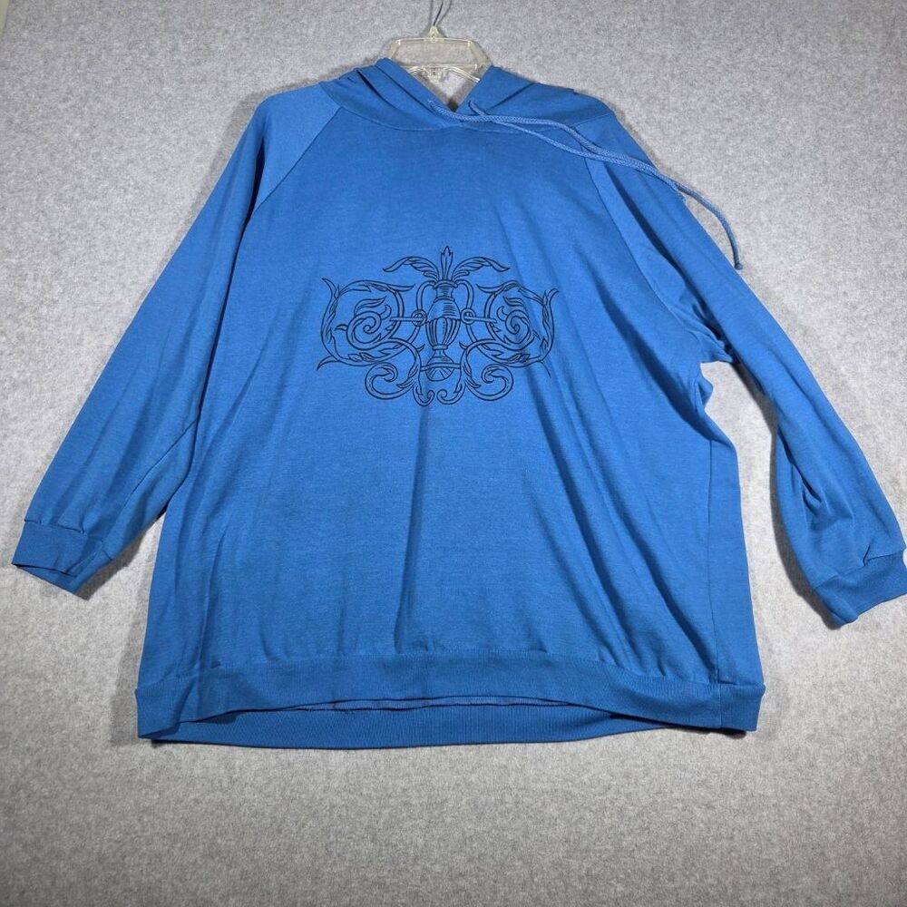 Vintage Forenza Blue Hoodie XL Pullover Baroque Scroll Graphic Made in Singapore